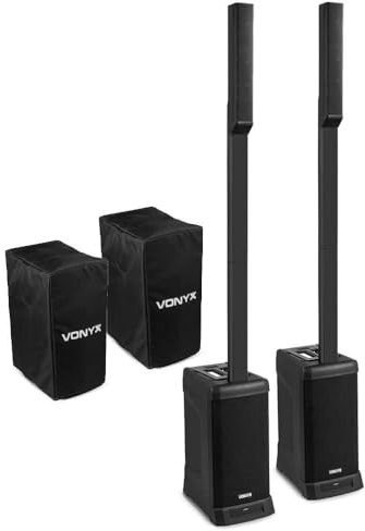 Vonyx VX820 Column Speaker System, 2er Set mit Schutzhülle - PA Anlage Aktiv, 800 Watt Säulenlautsprecher, 12 Zoll Subwoofer Aktiv, Bluetooth, Stereo Pairing, DJ Anlage Komplett Set, PA Lautsprecher