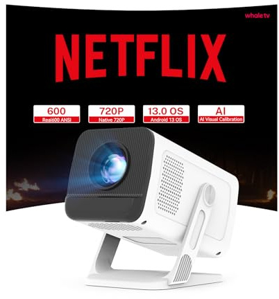 [Kompatibel med Netflix] WEMI smart projektor, mini bärbar projektör med WiFi 6 Bluetooth 5.4, inbyggd 720P 4K stödd hem utomhusfilmprojektor, trådlös video TV-projektor Android 13