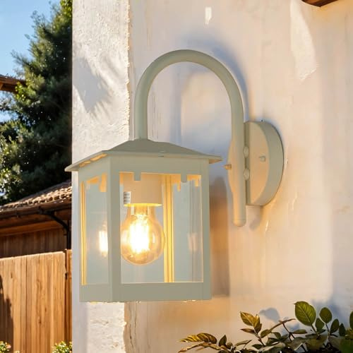 Licht-Erlebnisse Außenwandleuchte Metall in Creme IP23 Haus Balkon T:25 cm E27 max. 60 Watt Laterne Rustikale Outdoor Wandlampe Garten CREME
