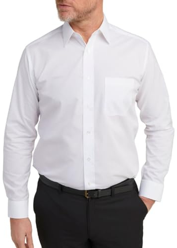 Double TWO Men's Tall Fit Long Sleeve - Formal Business Shirt - 6ft+ White