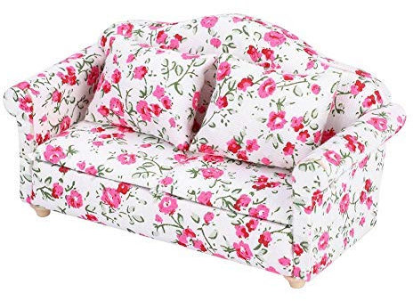 Maßstab 1:12, Miniatur-Sofa, 2-Sitzer, Puppenhaus, Mini-Sofa mit Kissen, Möbel, Modellbau, Nachbildungsspiel, Wohnzimmer, Schlafzimmer, Lernspielzeug für Kinder (#2)