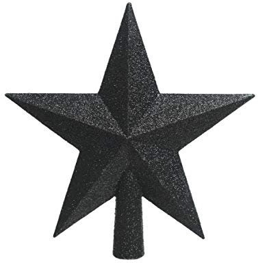 KAE Punta de árbol de Navidad de plástico con Purpurina, 19 cm, Punta de árbol de Navidad, Color Negro