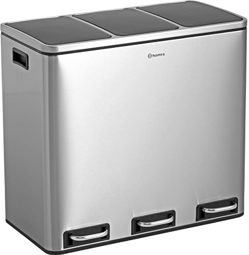 Homra Mülleimer Küche 3 Fächer Sparq 54l | Mülltrennsystem 3Fach | Edelstahl Treteimer 3x18 Liter | Trennsystem 3 Inneneimern | Abfall & Recycling | Abfalleimer Tretmülleimer Softclose | Stahl