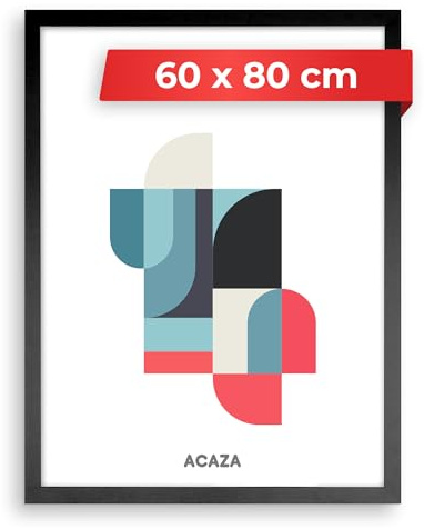 ACAZA Cadre 60x80 cm Noir, En Bois MDF et Verre Acrylic, Pour Photos, Posters et Puzzles, Décoration Murale, Portrait et Paysage 80x60