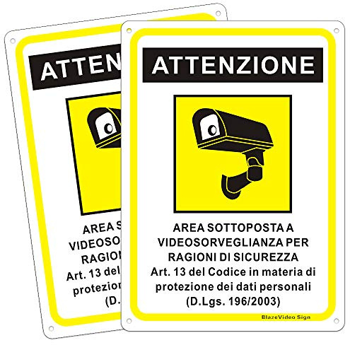 2pz Segnali Videosorveglianza Segno di Sicurezza Alluminio Segnale di Pericolo, 180 * 250mm