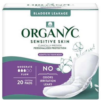 Organyc - 100% Organic Cotton Inside and Out Incontinence Pads for Bladder Leaks - Certified Odor Control, FSA/HSA Eligible, Moderate Flow, Regular Absorbency, 20 Count…