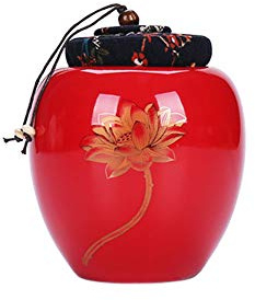 Japanese-style Ceramic Tea Caddy Vintage Storage Jars Canister Traditional Sealed Jar for Home Kitchen Dining Decoration - Red