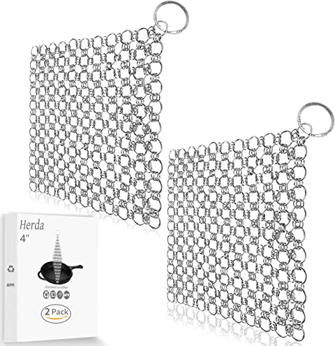 Limpiador de Hierro Fundido, Limpiador de Malla de Cadena, Paquete de 2 cepillos de Hierro para ollas pre-sazonadas, Limpieza de eslabones de Cadena de Acero Inoxidable, hornos holandeses de Metal,