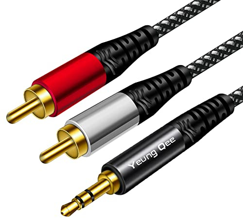 3.5mm to 2 RCA Audio Cable 3M,Yeung Qee Nylon Braided 3.5mm Male to 2RCA Male Stereo Audio Y Adapter cable AUX RCA Splitter Cord Compatible with Smartphones, MP3, Tablets, Speakers, HDTV (3M)