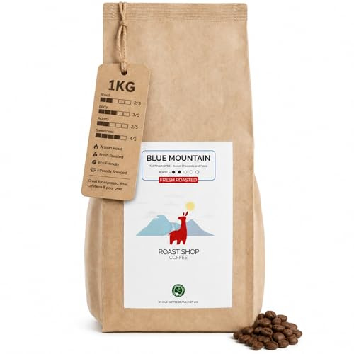 Roast Shop Coffee, 1kg Coffee Freshly Roasted in Small Batches, Blue Mountain Blend Arabica Beans, Light Roasted Single Origin, Delicious and Smooth, Seasonally Sourced