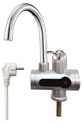 MAUK® Armatur digitaler Wasserhahn | elektrischer Durchlauferhitzer mit LED Temperaturanzeige | Silber