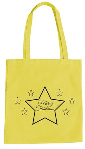 Merry Christmas Sterne Baumwolltasche - Geschenk Tannenbaum Frohe Weihnachten Gelb