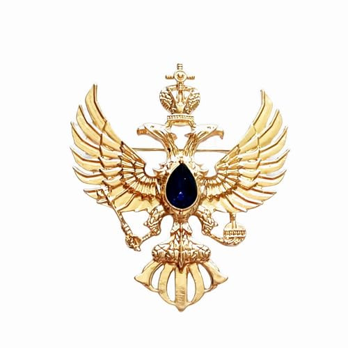 Broche de águila de dos cabezas Alas de cristal Corona Pin de solapa Collar de moda Broche Insignia vintage Abrigo Traje Falda Tachuelas Accesorios para hombres Adolescentes Mujeres (Oro)