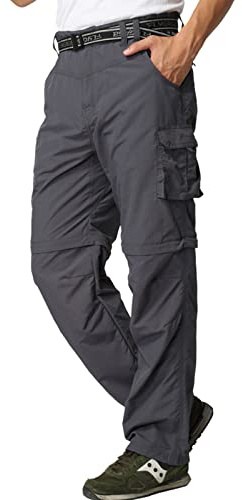 JOMLUN Pantalones de senderismo para hombre, ligeros, transpirables, de secado rápido, pantalones de trekking, desmontables, pantalones funcionales, elásticos, de verano, Gris-1., 38Wx32L