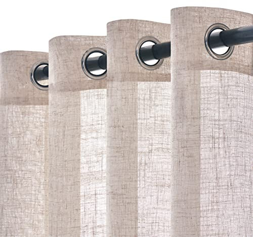 Woaboy Cortinas de Lino Visillo Translúcido Cortinas con Ojales Modernas Decorativas para Salón Ventana Habitación Dormitorio 2 Piezas 140x260 cm Blanco
