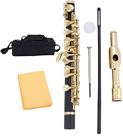 Piccolo-Instrumenten-Kit, 2 Farben Piccolo-Flöte in Halber Größe C-Tastenton mit Gepolsterter Box für Anfänger (Gold)