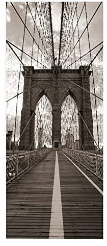 TüRtapete Selbstklebend TüRposter TüRaufkleber Tapete, Wandaufkleber für Schlafzimmer, Heimdekoration, wasserdicht, entfernbares Premium Vinyl Upgrade, graue New York Brooklyn Bridge
