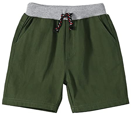 Koonde pojkshorts i twill ålder 2-7 år elastisk midja bomull pojke jersey shorts (modern passform), gRÖN, 5 år