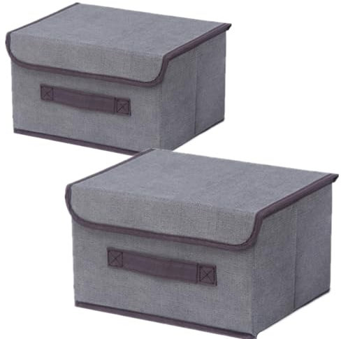 NCRGB Scatole Portaoggetti in Tessuto,Scatole Portaoggetti Scatole per Armadio con Coperchio Set,Pieghevole,Contenitore per Armadio,Vestiti,Armadi (26×19×16cm/2pack, Grigio)