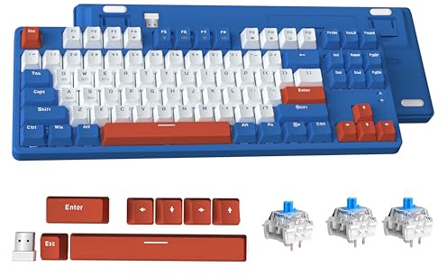 ATTACK SHARK Teclado Mecánico Intercambiable AK871, Teclado de Juegos Compacto de 87 Teclas QWERTY, Cubierta Magnética, Compatible con Bluetooth/2.4G, para Mac/Windows/Android -Azul con Blue Switches