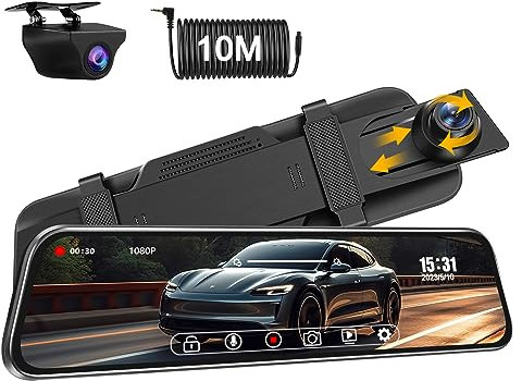 Spiegel Dashcam mit Rückfahrkamera Dual 1080P Dashcam Auto Vorne Hinten 170°+140° Weitwinkel Rückspiegel Dash Cam Auto Kamera mit 10 IPS-Touchscreen WDR Nachtsicht Loop-Aufnahme G-Sensor 6M Kabel