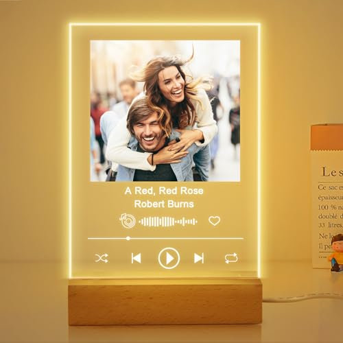 Yopicks Placa personalizada de Spotify para él y ella, portada de álbum de canciones de acrílico personalizada con foto y texto, luz nocturna personalizada con imagen, regalos personalizados para