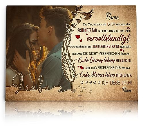 Liebesleinwand Individuelles Wandbild mit Foto | Jahrestag, Hochzeitstag Geschenke für Frauen | Leinwand mit Foto, Namen und Datum gestalten | Liebesgeständnis