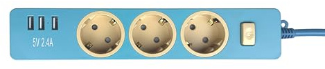 EVOELEC Steckdosenleiste 3 Fach und Schalter Mehrfachsteckdose 1.5M (4000W/16A) Dreiersteckdose mit Überstromschutz mit 3 USB