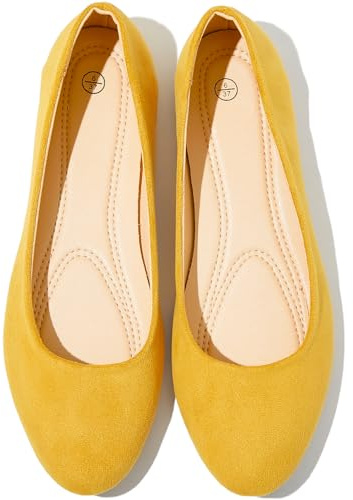 Shupua Flats for Women Round Toe Flat Shoes Dressy Black Ballet Flats Comfortable Womens Dress Shoes Ballerina Flats for Work(Yellow.us8)