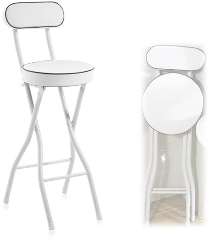 SOYDAN Sgabello da Bar Pieghevole Moderno in Metallo per Adulti con Schienale e Poggiapiedi, Sedia da Colazione da Banco per Esterni, Negozi, caffè (Bianco, 60 Cm / 24 Pollici) (Size : 1Pcs)