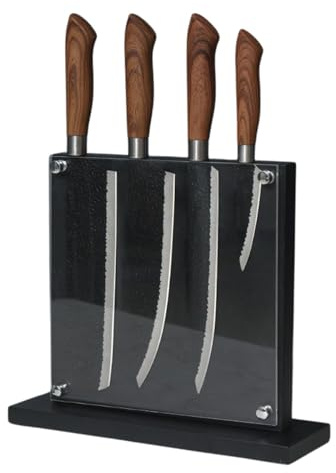 Magnetic Knife Block with Acrylic Shield,Double Sided Magnetic Knife Holder, Pine Wood Kitchen Knife Stand for Kitchen Counter(Without Knives ）