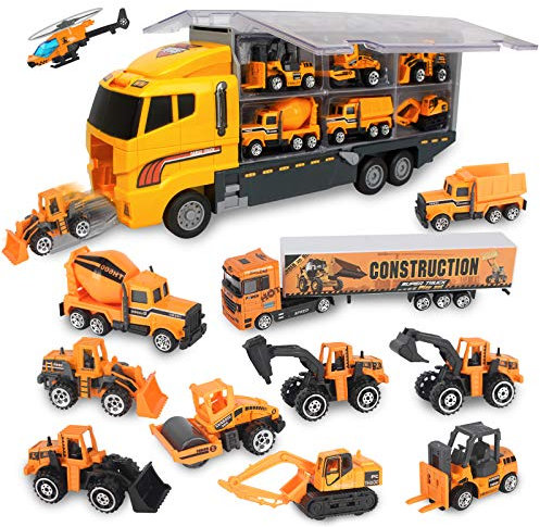 Jenilily LKW Spielzeug Auto Set Autotransporter Spielzeugauto Baustelle Bagger Spielzeug ab 3 Jahre Junge