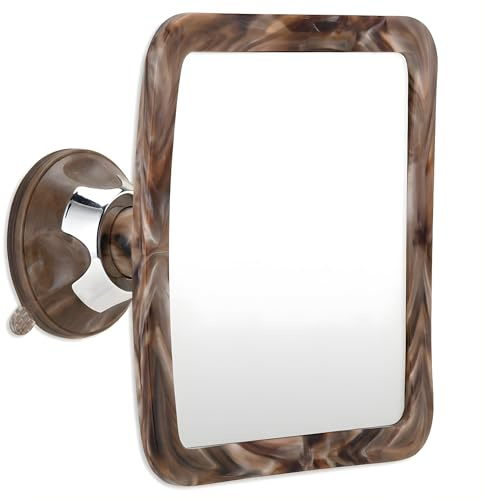 Mirrorvana Espejo de Afeitar sin condensación con Ventosa Fuerte y Giro de 360° - Espejo irrompible de Ducha para Hombres y Mujeres 16 cm x 16 cm (Diseño mármol Color Cacao)
