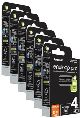 Eneloop Pro Lot de 6 x 4 Piles Rechargeables Mignon 2500mAh AA Ni-MH 1,2V