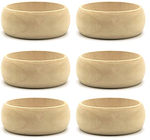 Diarypiece - Lot de 6 bracelets ronds en bois naturel brut, 68 mm, Bois, Adultes, Non pliable