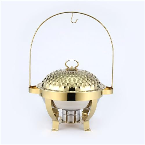NISMIA Stainless steel chafing dish with hook up, chafing dish buffet set, novelty food alcohol heating and warming container, catering warmer server hook frame,gold,6L