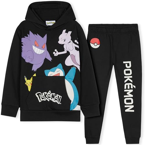 Pokemon Jogginganzug Kinder Jungen Trainingsanzug, Anime Hoodie & Jogginghose mit Print von Pikachu, Glurak, Bisasam & Gengar