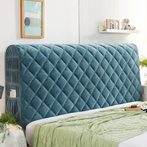 XYHAOAI Bettkopfteil Hussen, Staubdichte Stretch Bett Kopfteil Abdeckung, Rückenschutz Verdicken Gesteppt Bettrückwand überzug Kopfteil Polster Bett Kopf RückenlehneBezug,Blau,200cm