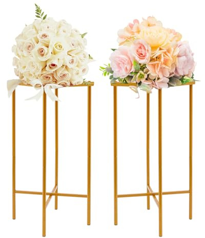 Taozhiyy 2 Stück Blumenständer, Stehend Pflanzenständer, Metall Gold Vase, Hochzeiten Tafelaufsätze, Schlicht und Elegant Blumenvasen für Verlobung/Jahrestag/Party/Zuhause, 57cm Hoch