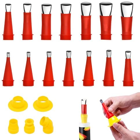 Universal Integrierte Gummidüse Werkzeug Kit, Ein Satz Einteiliger Edelstahldüsen, Verschiedene Größen Kartuschenspitzen Transparent Silikontüllen, Edelstahl Dichtungsdüse Silikon Spitzen (19 Stück)