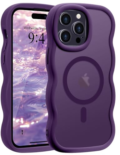 Pepmune Cover per iPhone 14 Pro Max Compatibile con MagSafe, Viola | Cornice Ondulata Forma Magnetica Custodia. Traslucida Opaca Protettiva Sottile Antiurto Case per Donne Ragazze.