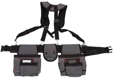 Tool Belts for Men, 600D Oxford Cloth Carpenter Tool Pouches Adjustable Suspender Straps Waist Storage Organiser for Construction Workers Builders
