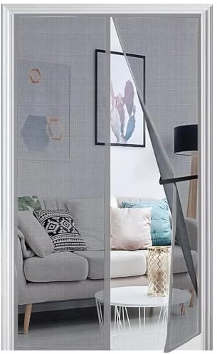 Panngu Fly Screen Balcony Door Magnetic 75 x 195 cm, 2024 Reinforced Fly Curtain, Patio Door, Magnets Door, No Drilling, Fly Net, Balcony Insect Protection Door, Magnetic Mosquito Net Curtain, Grey