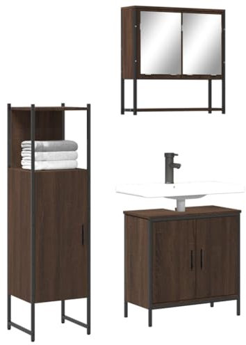 Lauuoeriau Furniture Item home 3-teiliges Badmöbel-Set Braun Eiche Holz-Möbel