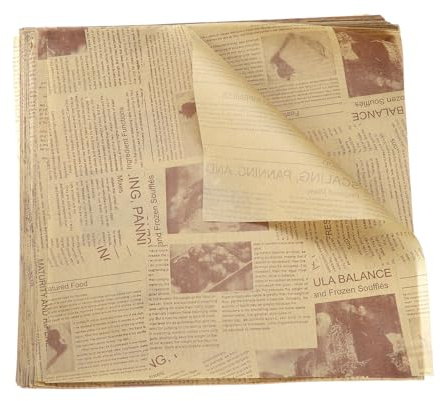 QUARKZMAN 200pcs Papel de Periódico para Envolver Alimentos, Papel Antigrasa de Embalaje Encerado Antiguo Envoltura Alimentaria para Patatas Fritas Hamburguesa Sándwiches, Marrón, 28x28cm