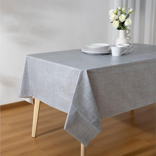 JEMIDI Tovaglia Plastificata Rettangolare - Cerata Impermeabile e Antimacchia - Copritavolo in PVC - Copri Tavolo di Plastica Grigio - Uso Esterno e Interno - 140 x 180 cm
