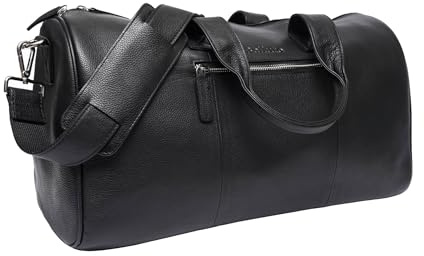 Belluto Weekender Sasso Leder Reisetasche Damen und Herren - Funktionell Reisetasche aus Leder - Hochwertige Weekender - Schwarz