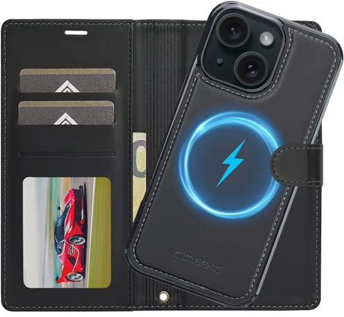 Ailicici für iPhone 14 Hülle, 2-IN-1 Abnehmbare Magnetische Hülle, Kabelloses Laden, Kartenfach Leder Case, Handyhülle RFID Klapphülle, Schutzhülle für iPhone 14 Hülle