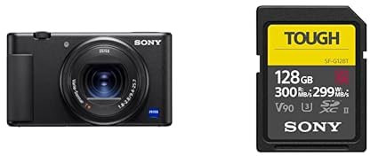 Sony ZV-1 Premium Kompaktkamera (1 Sensor, 24-70mm F1.8-2.8, 4K Video, Augen-Autofokus, neigbares Display, für Fotos und Videos) + Speicherkarte