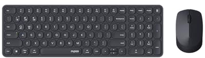 Rapoo I Kabellose Tastatur und Maus (9310M, Ultraslim, Bluethooth, 2,4 GHz, Batterien) Dunkelgrau